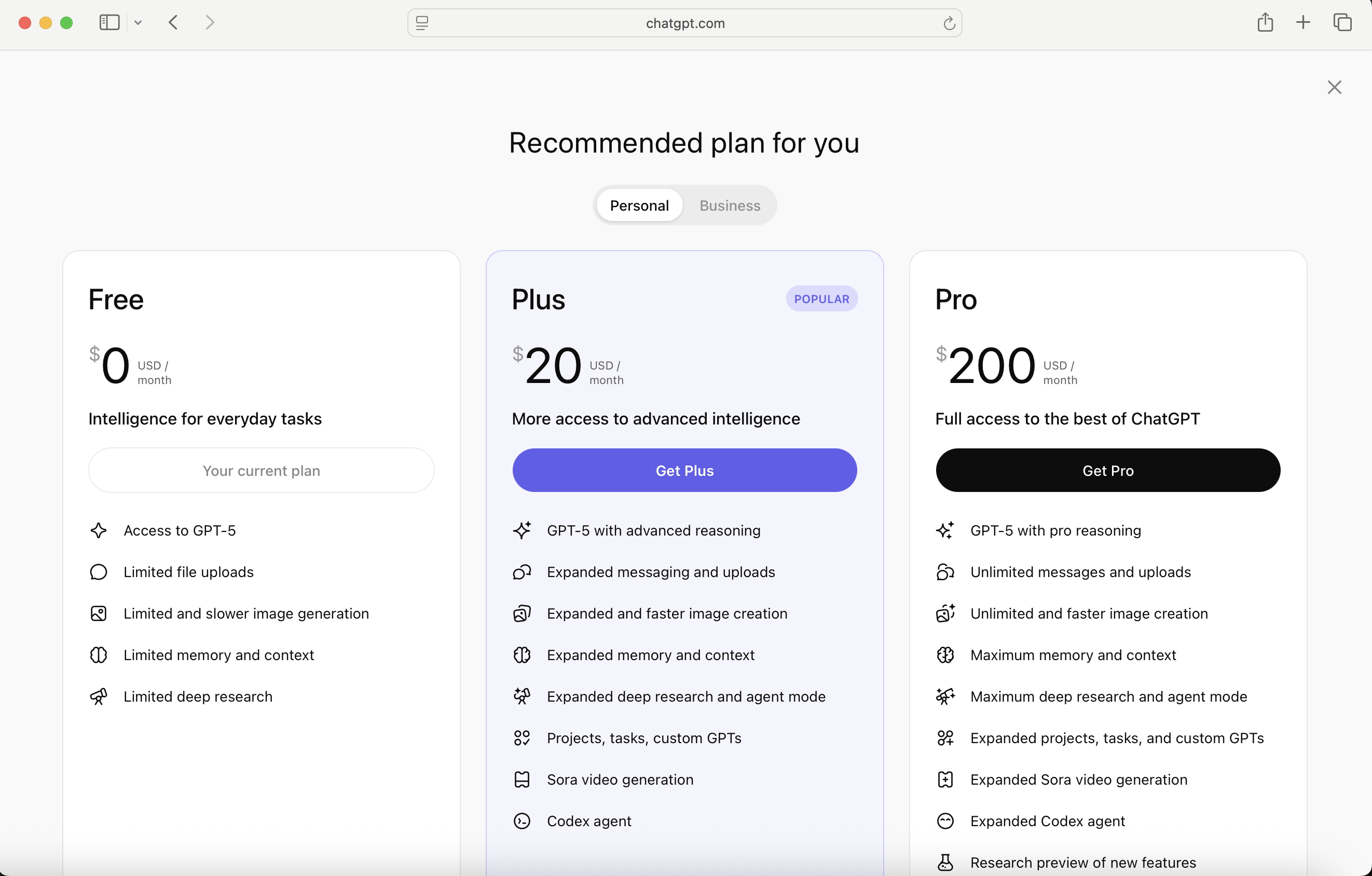I chose the recommended plan for Plus subscribers